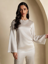 [Light Gray] SilkSilky-UK Long Sleeve Boat Neck Blouse 001