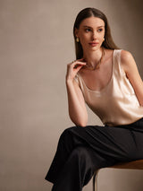 [Champagne] SilkSilky-UK 19Momme Stretch Silk Charmeuse Sleeveless Scoop Neck Camisole 004