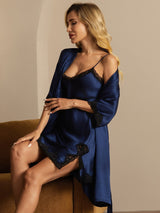 [Dark Blue] SilkSilky-UK Half Sleeve V Neck Nightdress&Dressing gowns 007