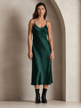 [Dark Green] SilkSilky-UK Spaghetti Strap V Neck Dress 006