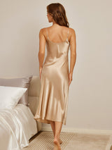 [Champagne] SilkSilky-UK Spaghetti Strap V Neck Nightdress 003