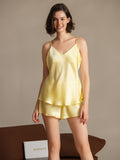 SilkSilky-UK Pure Silk Sleeveless V Neck Camisole Set LightYellow 004