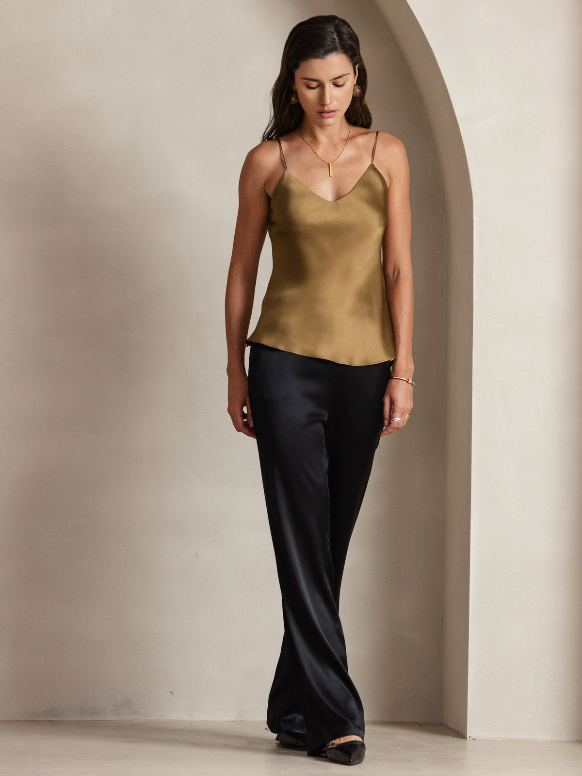 [Coffee] SilkSilky-UK Pure Silk V Neck Camisole 003