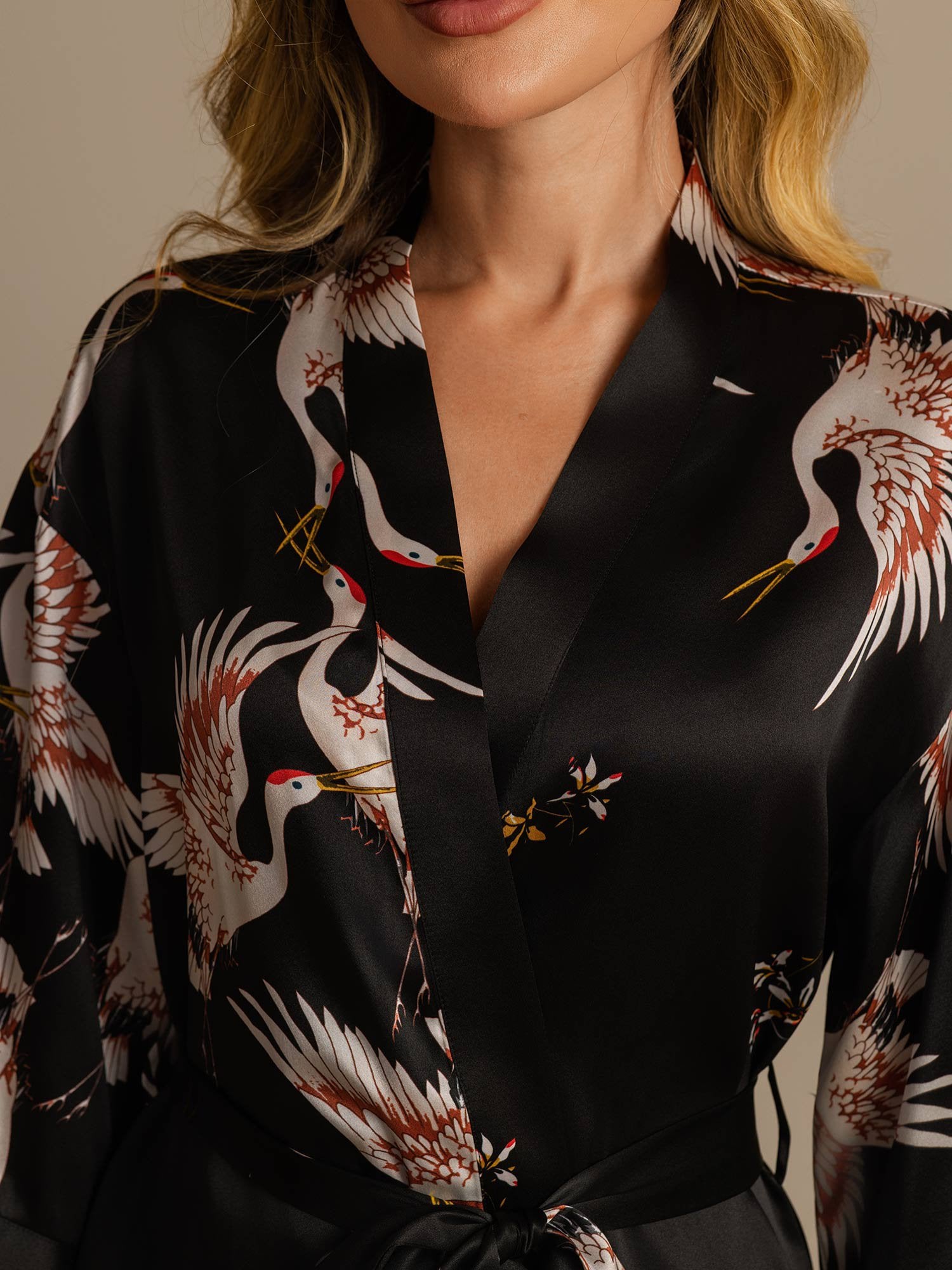 [Black] SilkSilky-UK 19Momme Pure Silk Wrap Women's Dressing Gown 004