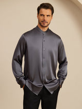 [Dark Gray] SilkSilky-UK Long Sleeve Stand Collar Men''s Shirt 001