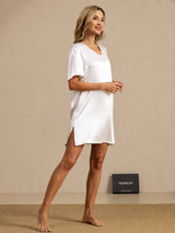 [White] SilkSilky-UK Half Sleeve V Neck Nightdress 006