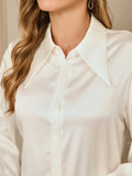 SilkSilky UK 19Momme Silk Long Sleeve Collar Women's Shirt White 006