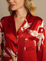 [Dark Red] SilkSilky-UK Long Sleeve Lapel Collar Nightshirt 004