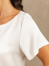 [White] SilkSilky-UK 19Momme Machine-Washable Silk Short Sleeve Women's Pyjamas 004