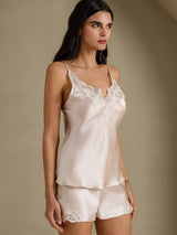 [Beige] SilkSilky-UK Spaghetti Strap V Neck Camisole Set 006