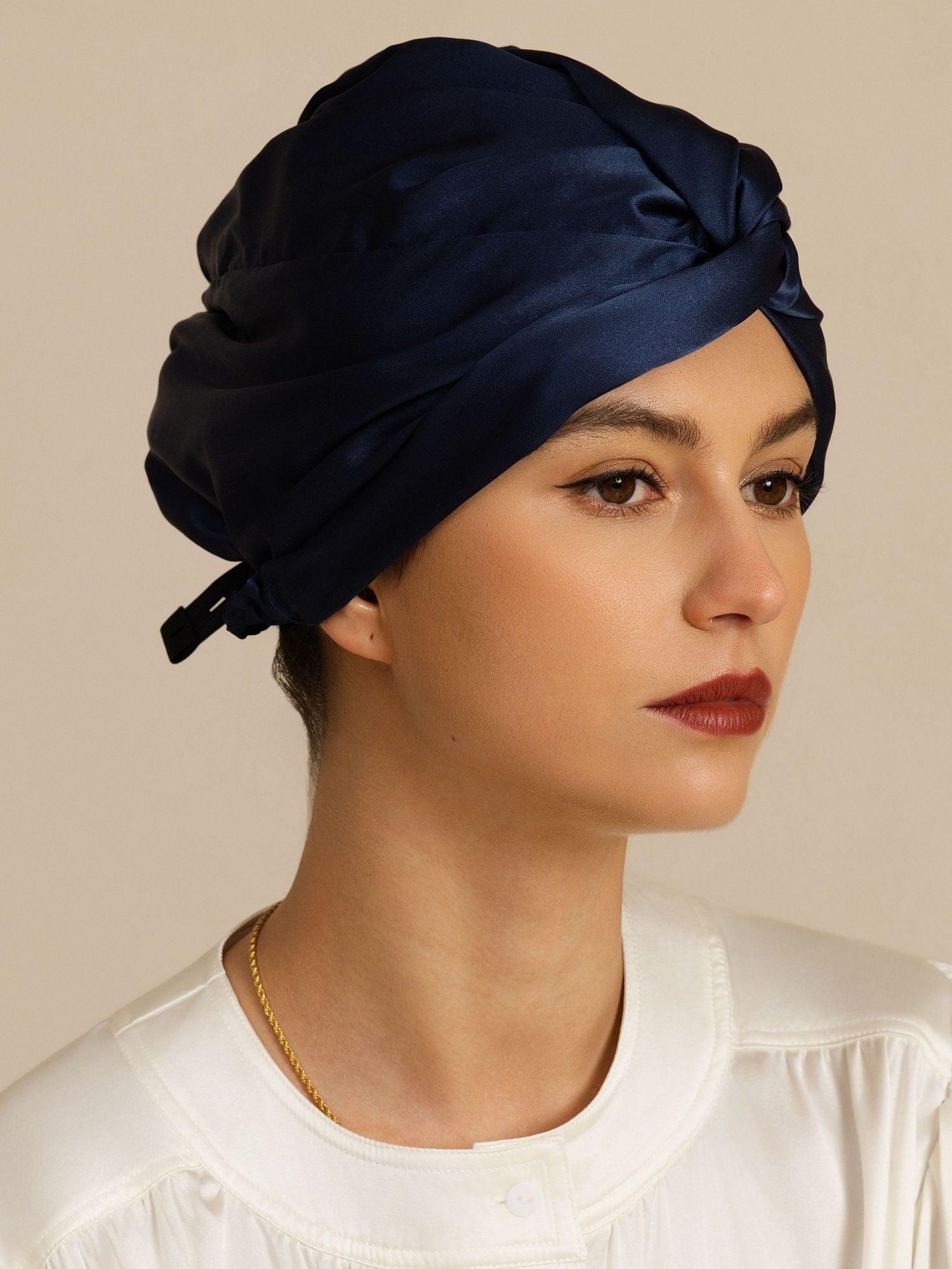 [Dark Blue] SilkSilky-UK 22Momme Sleep Cap 001