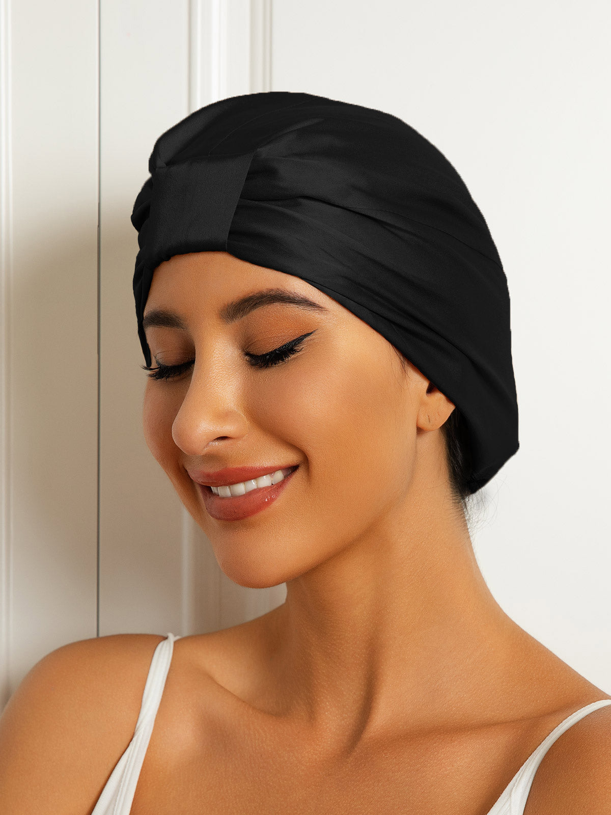 SilkSilky-UK Pure Silk Sleep Cap Black 002