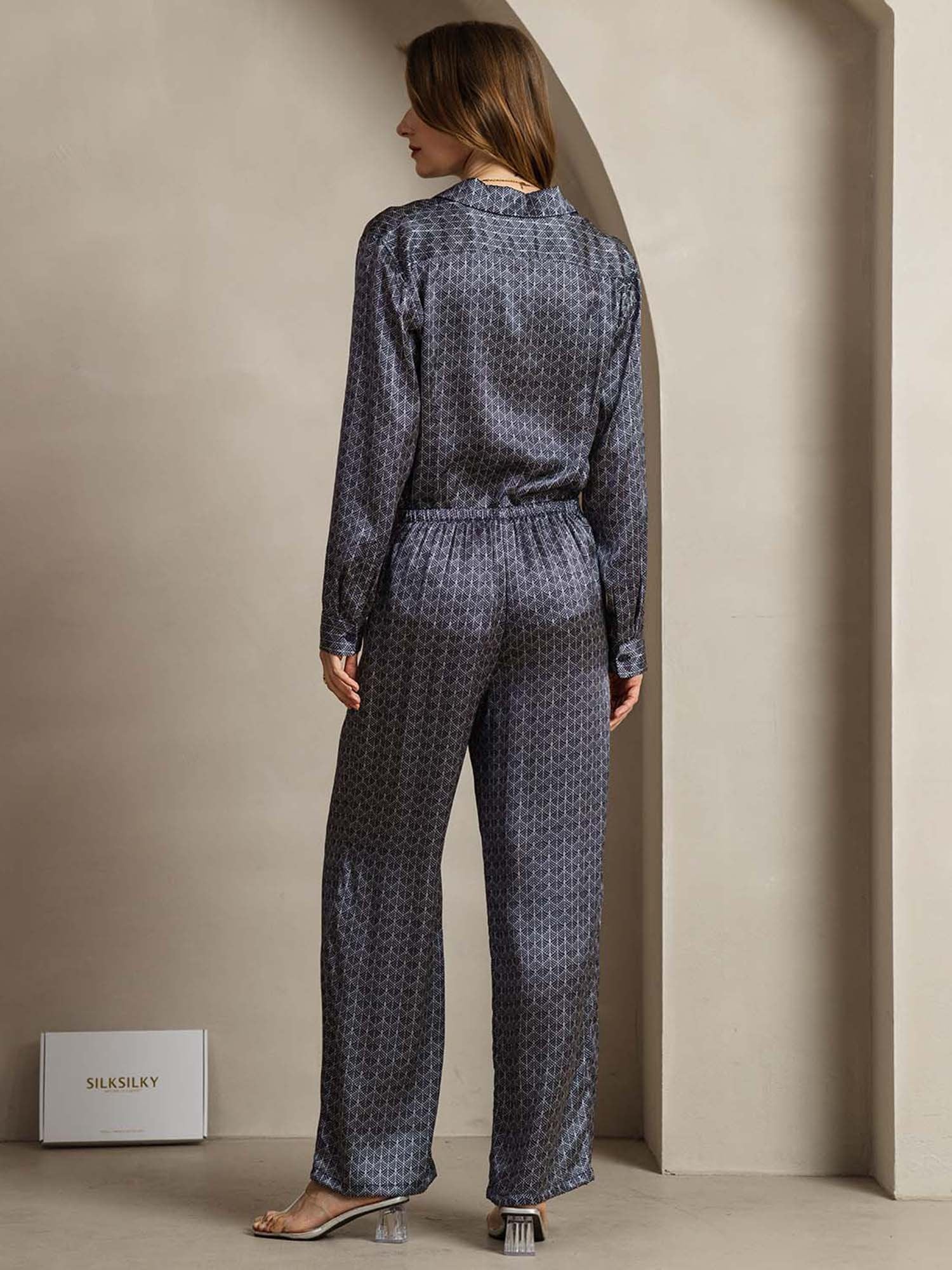 [NavyGinkgo] SilkSilky-UK 19Momme Silk Collar Women''s Outfit Sets 002