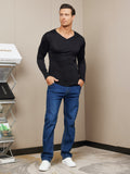 SilkSilky UK Silk Knitted Long Sleeve V Neck Men's T Shirt Black 005