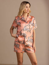[Pink Cat] SilkSilky-UK Short Sleeve Lapel Collar Women's Pyjamas 001