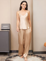 [Champagne] SilkSilky-UK Spaghetti Strap V Neck Camisole Set 004
