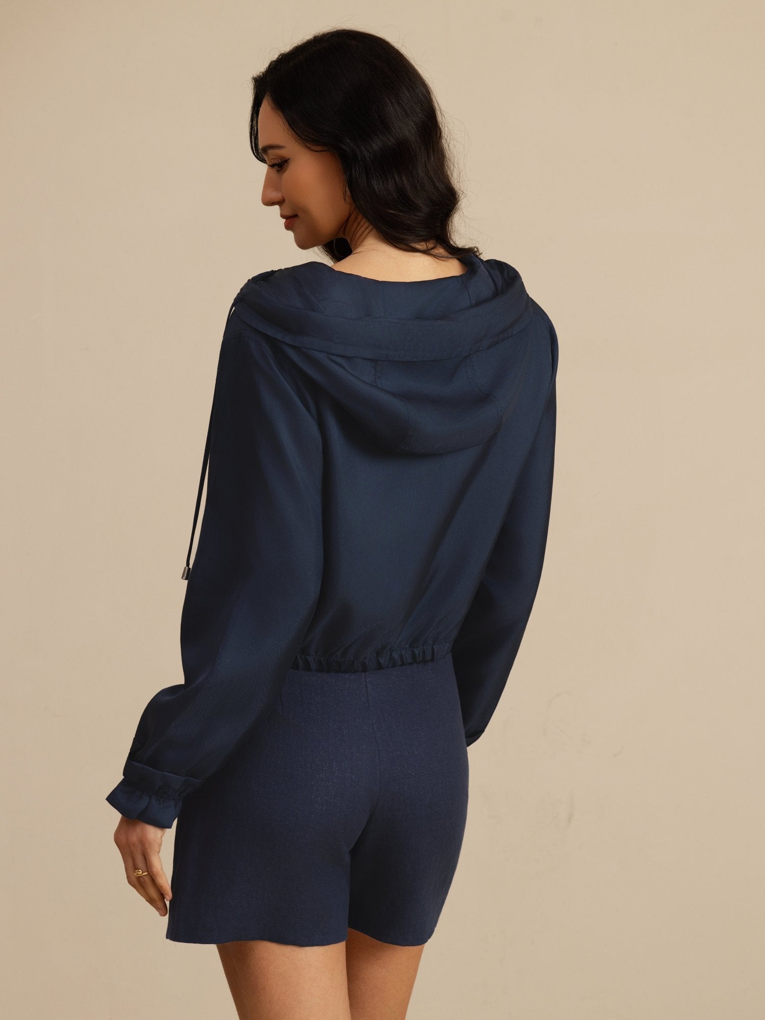 [DarkBlue] SilkSilky-UK 18Momme Silk Satin Surah Long Sleeve High Neck Women's Outerwear 002