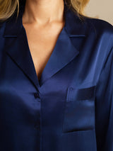 [Dark Blue] SilkSilky-UK Long Sleeve Lapel Collar Nightshirt 006