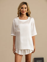 [White] SilkSilky-UK Short Sleeve Round Neck Women's Pyjamas 001