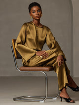 [Brown] SilkSilky-UK Long Sleeve Boat Neck Blouse 007