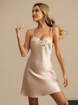 [Pink] SilkSilky-UK Spaghetti Strap V Neck Nightdress 001