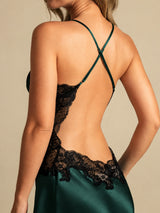 [Emerald Green] SilkSilky-UK Spaghetti Strap V Neck Nightdress 005