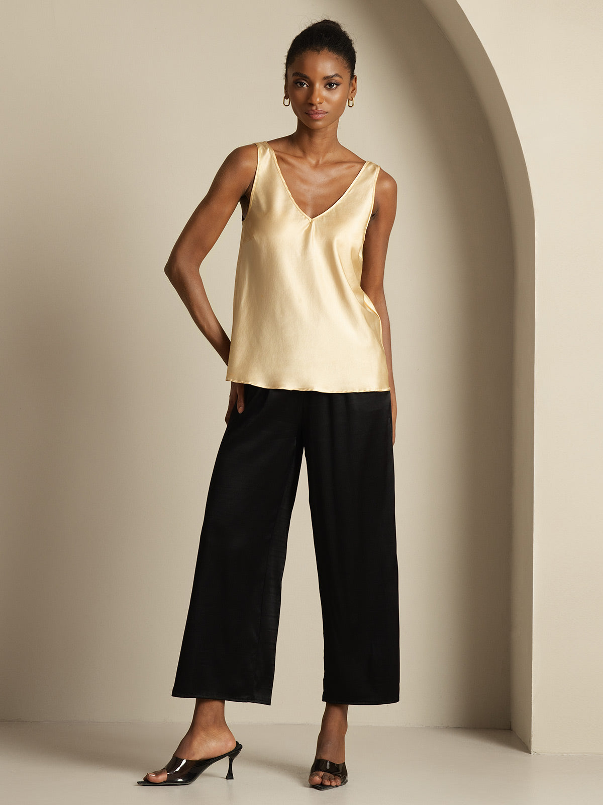 [Champagne] SilkSilky-UK 19Momme Silk V Neck Camisole 008