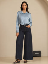 [Grayish Blue] SilkSilky-UK Long Sleeve Lapel Collar Women's Shirt 006