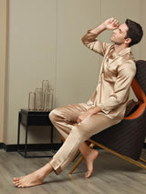 [Champagne] SilkSilky-UK Pure Silk Long Sleeve Lapel Men's Pyjamas 006
