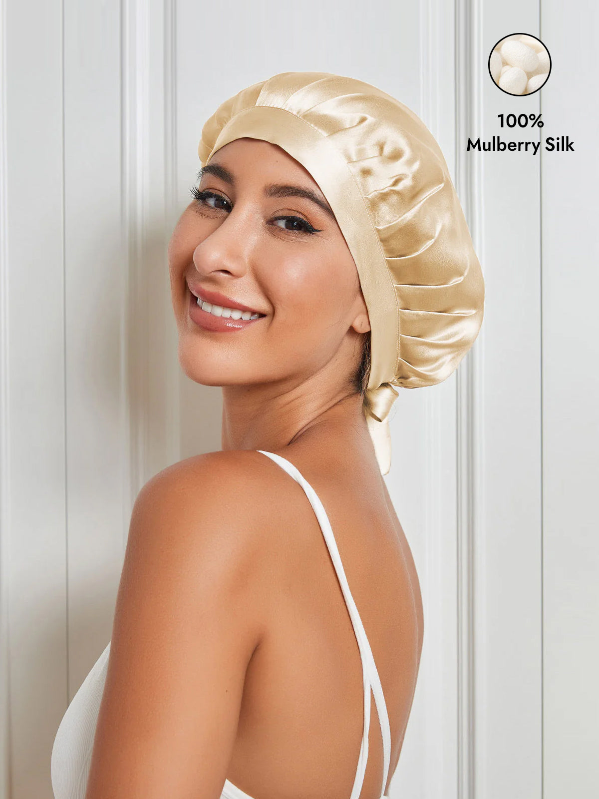 [Champagne] SilkSilky-UK Pure Silk Sleep Cap 001