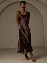 [Coffee] SilkSilky-UK Cap Sleeve Dress 001