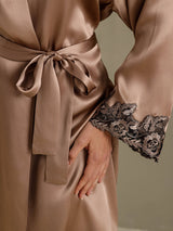 [Brown] SilkSilky-UK 3/4 Sleeve Women's Dressing Gown 004