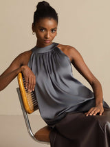 [Dark Gray] SilkSilky-UK Sleeveless Halter Women's T-Shirt 008
