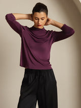 [Purple] SilkSilky-UK Pure Silk Mock Women's T-Shirt 007