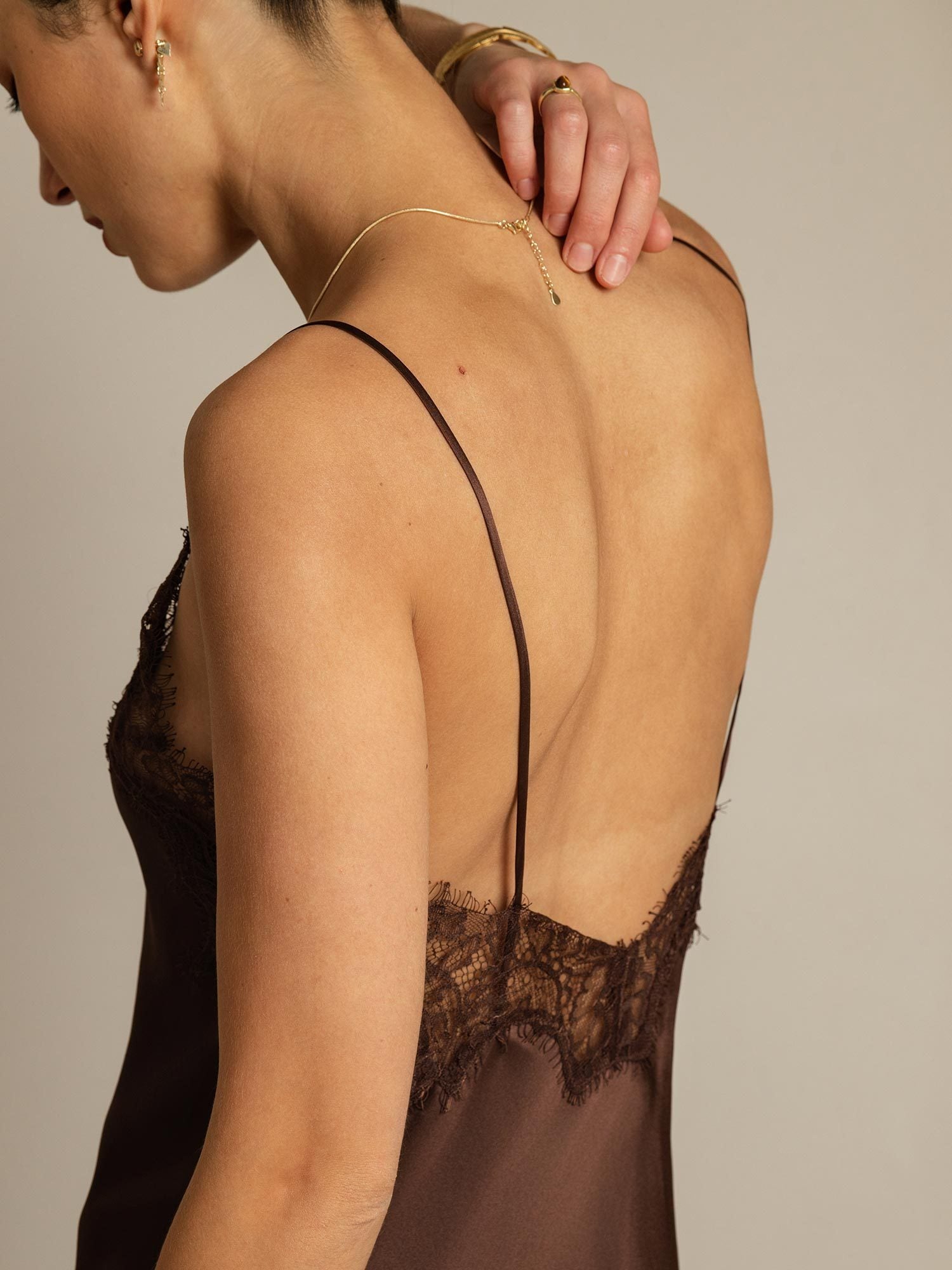 [Brown] SilkSilky-UK Pure Silk Asymmetric Dress 005