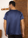 SilkSilky UK Pure Silk Short Sleeve V Neck Men's T Shirt DarkBlue 002