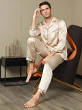 SilkSilky-UK Pure Silk Long Sleeve Lapel Men's Pyjamas Tan 009