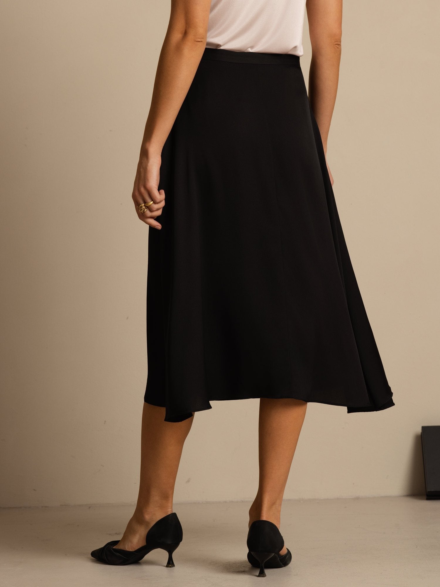 [Black] SilkSilky-UK 19Momme Stretch Silk Double Georgette Skirt 002