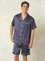[Navy Ginkgo] SilkSilky-UK Short Sleeve Notch Collar Men's Pyjamas 005