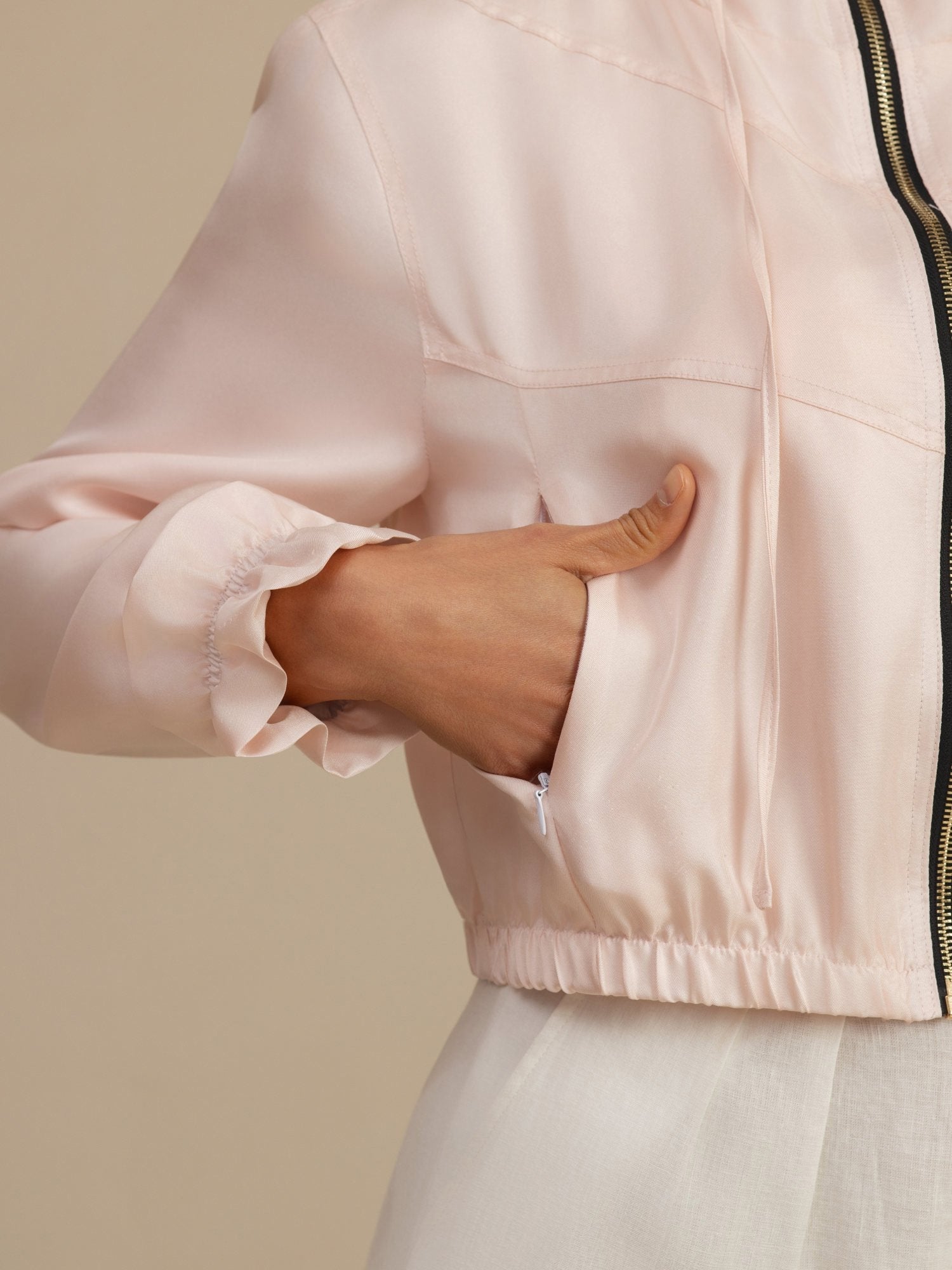 [Pink] SilkSilky-UK 18Momme Silk Satin Surah Long Sleeve High Neck Women's Outerwear 008