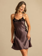 [Dark Brown] SilkSilky-UK Spaghetti Strap V Neck Nightdress 001