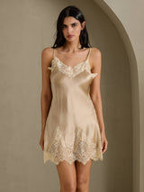 [Champagne] SilkSilky-UK Spaghetti Strap V Neck Nightdress 007
