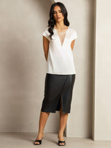 [White] SilkSilky-UK 19Momme Silk Round Neck Women's T-Shirt 003