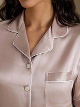 [Shadow Gray] SilkSilky-UK Short Sleeve Lapel Collar Women's Pyjamas 004