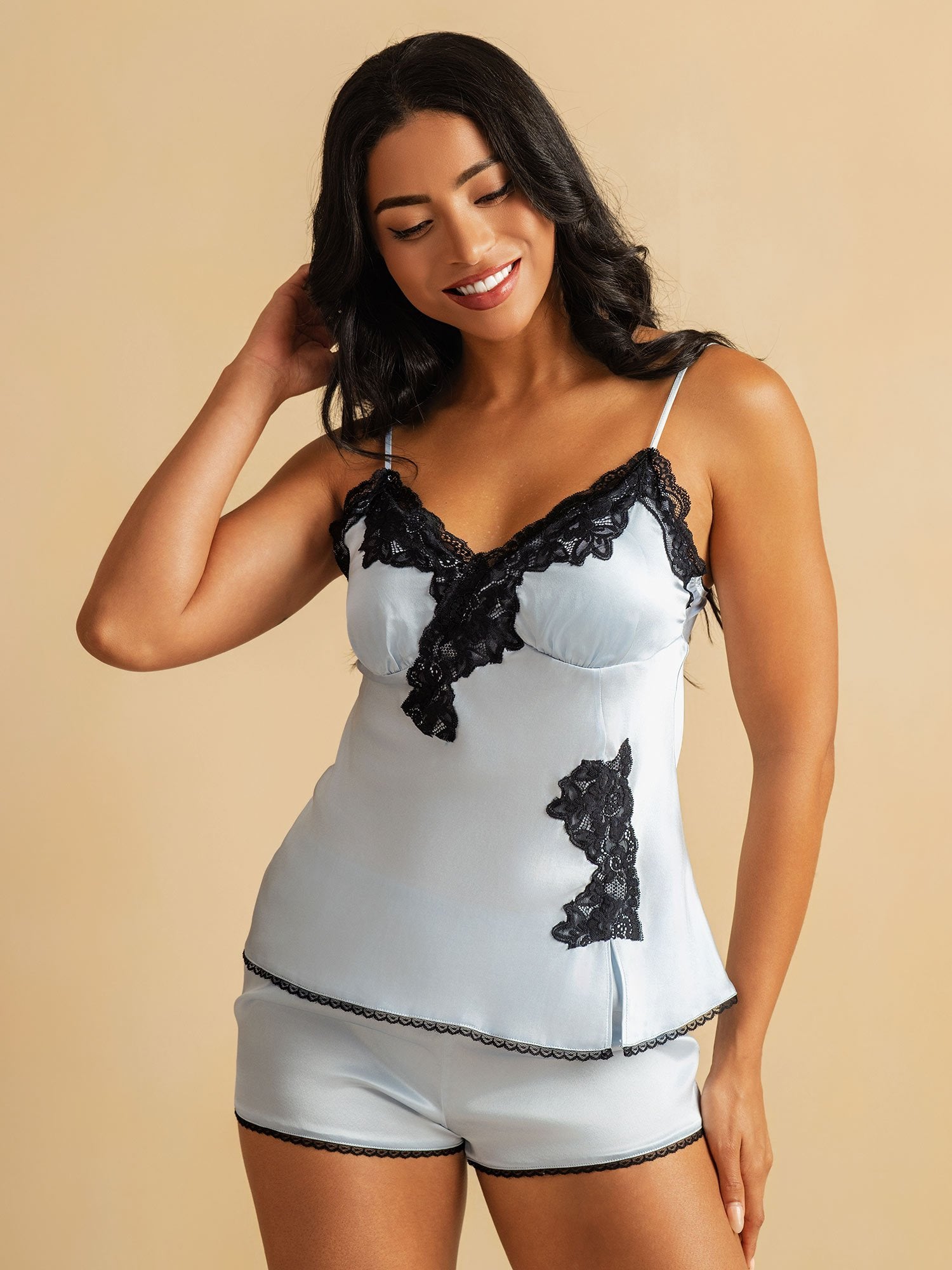 [SkyBlue] SilkSilky-UK Pure Silk Wrap Camisole Set 006
