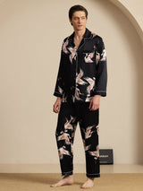 [Black] SilkSilky-UK Long Sleeve Lapel Collar Men's Pyjamas 006