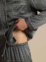 [Black Ginkgo] SilkSilky-UK 19Momme Long Sleeve Notch Collar Men's Pyjamas 005