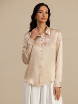 [Champagne] SilkSilky-UK Long Sleeve Lapel Collar Women's Shirt 003
