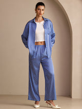 [Blue Pinstripe] SilkSilky-UK Long Sleeve Lapel Collar Women's Outfit Sets 001
