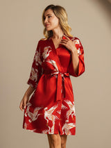 [Dark Red] SilkSilky-UK 3/4 Sleeve Women's Dressing Gown 006